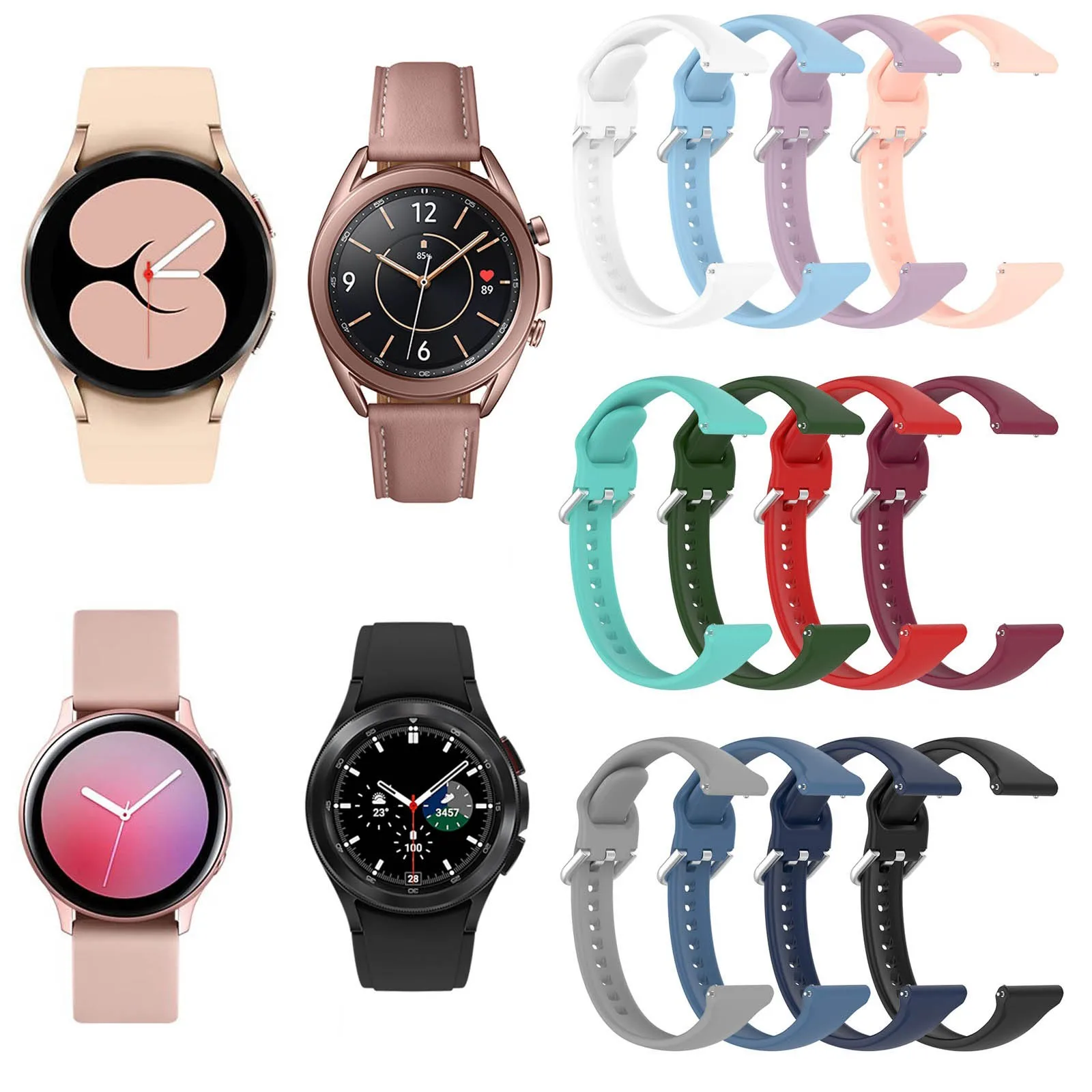 

Ремешок силиконовый сменный для Samsung Galaxy Watch 4 Active 2, цветной быстросъемный защитный аксессуар, 20 мм