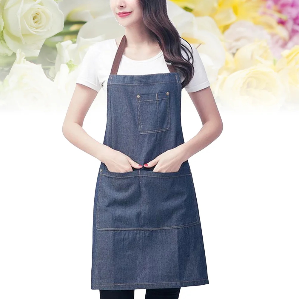 

1PC Work Apron Adjustable Denim Multi-Pocket Professional Apron Pinafore Sarong for Salon