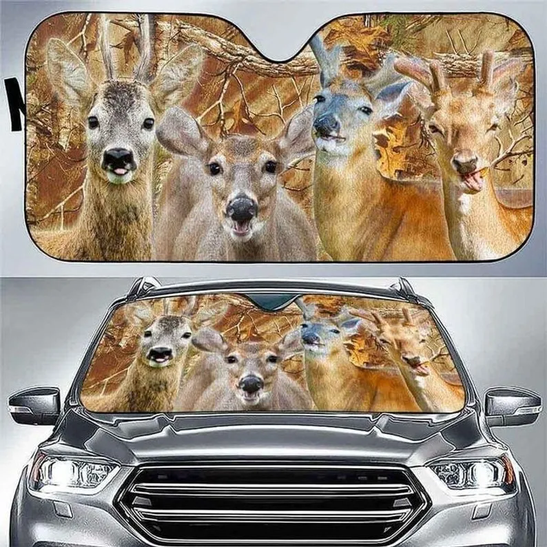 

Hunting Deer Family Forest Printed Car Sun Shade Deers Fans Gift Auto sunshade