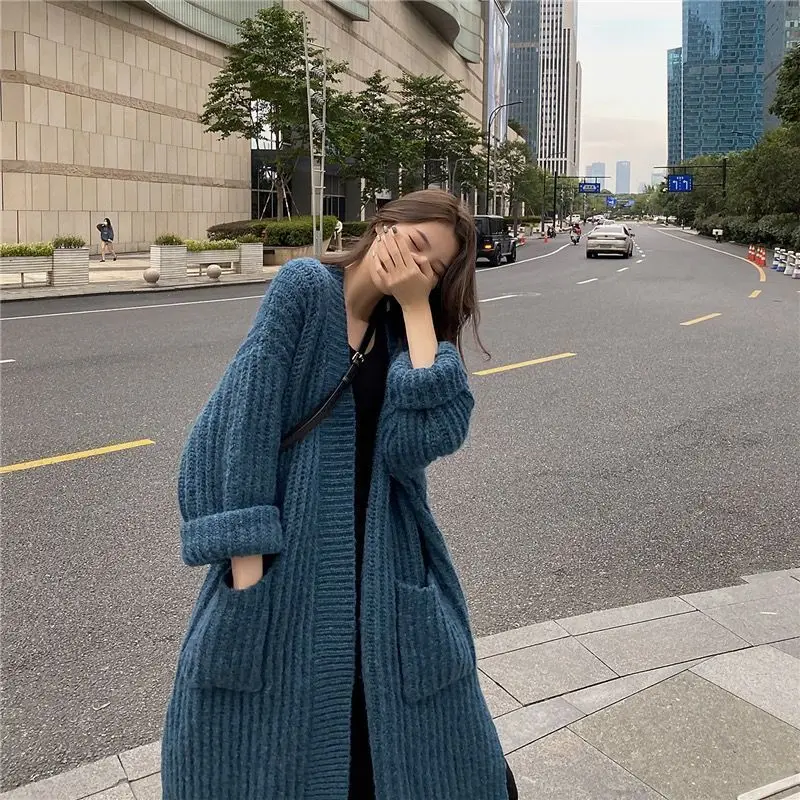 

Autumn Woman Style Loose Knit Cardigan Female Casual V Neck Long Sleeve Pattern Single Breasted Sweater Coats Cardigans G131