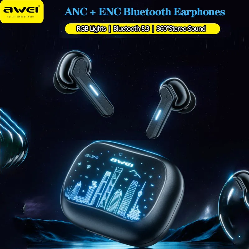 Беспроводные Наушники Awei T53 ANC + ENC, Bluetooth 5,3, наушники, Bluetooth 360 °, Hifi стерео звук, Спортивная гарнитура, геймерские TWS наушники