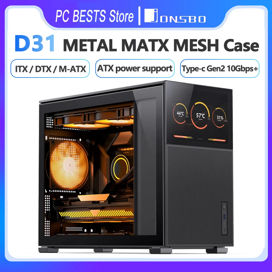 Jonsbo Pinecone D31 Case MATX ITX DTX Small Translucency Sub Screen of Video Games Support ATX Power 360 Cold Exhaust Chassis