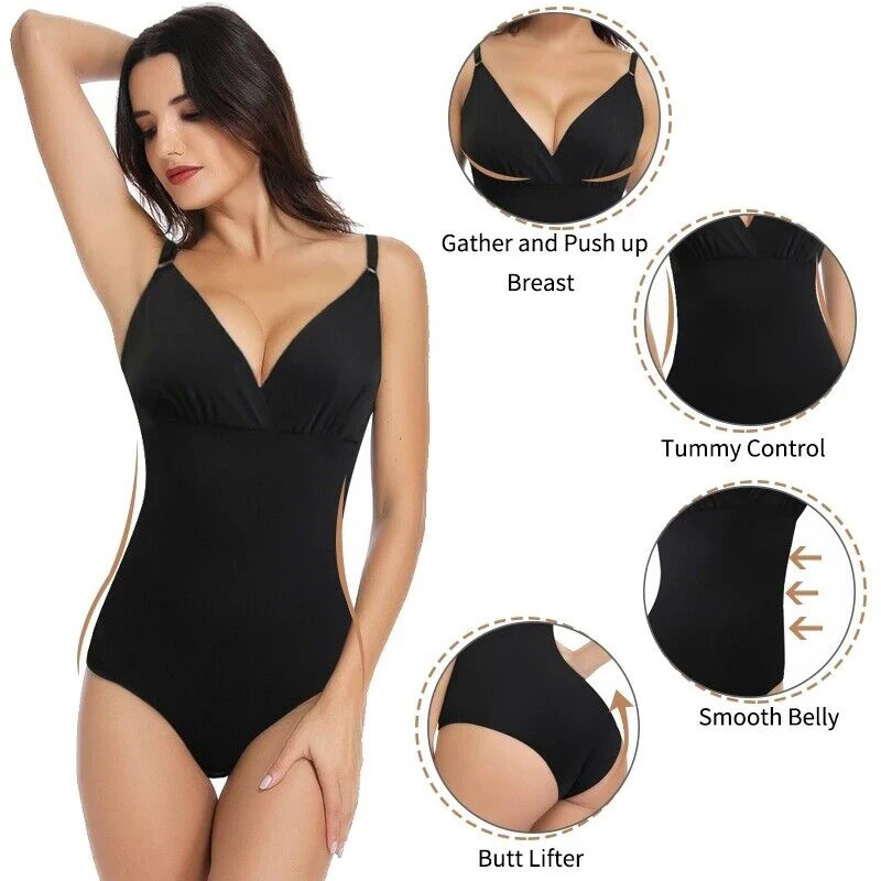 Seamless Women Shapewear Bodysuit V-Neck Tummy Control Body Shaper Waist Trainer Slimming Underwear Fajas Colombianas Briefer