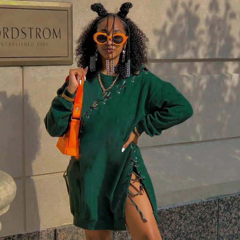 

2021 New Women's Fall Fashion Casual Solid Color Round Neck Pullover Stitching Strap Long Sleeve Pullover Sports Sweater Top