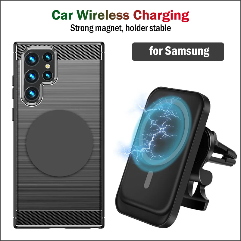 

15W Qi Car Magnetic Wireless Charging for Samsung Galaxy S21 S22 S23 Ultra Plus Fast Wireless Car Charger+Magnetic Sticker Case