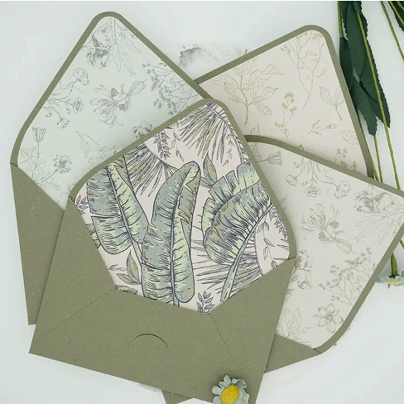 

5 шт./лот, винтажные конверты в стиле вестерн, свадебные приглашения, конверты с подкладкой и принтом, приглашение на пояс, стационарные 4 дизайна