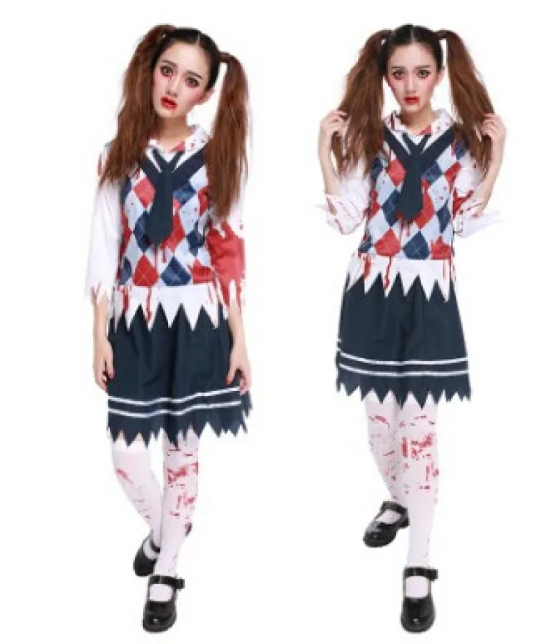 

Костюм на Хэллоуин, ужас, зомби, школьная версия, Школьное страшное платье для чарлидинга, наряды, сексуальный комплект для взрослых женщин