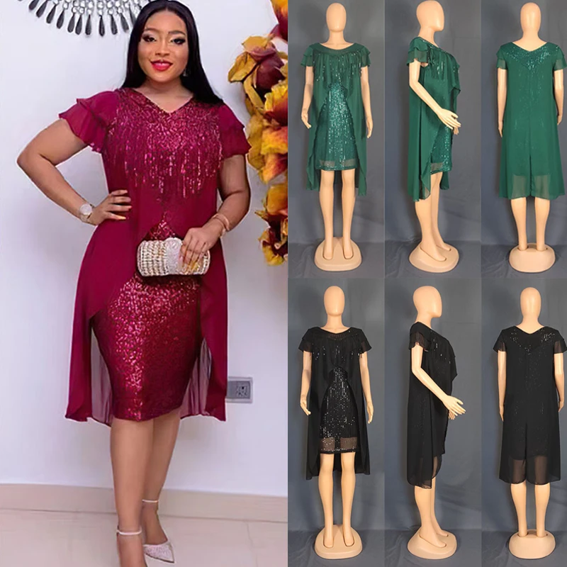 

Elegant Wedding Party Dresses For Women Plus Size African Clothes Diashiki Tassel Sequin Dinner Gown Large Size Abaya Maxi Dress