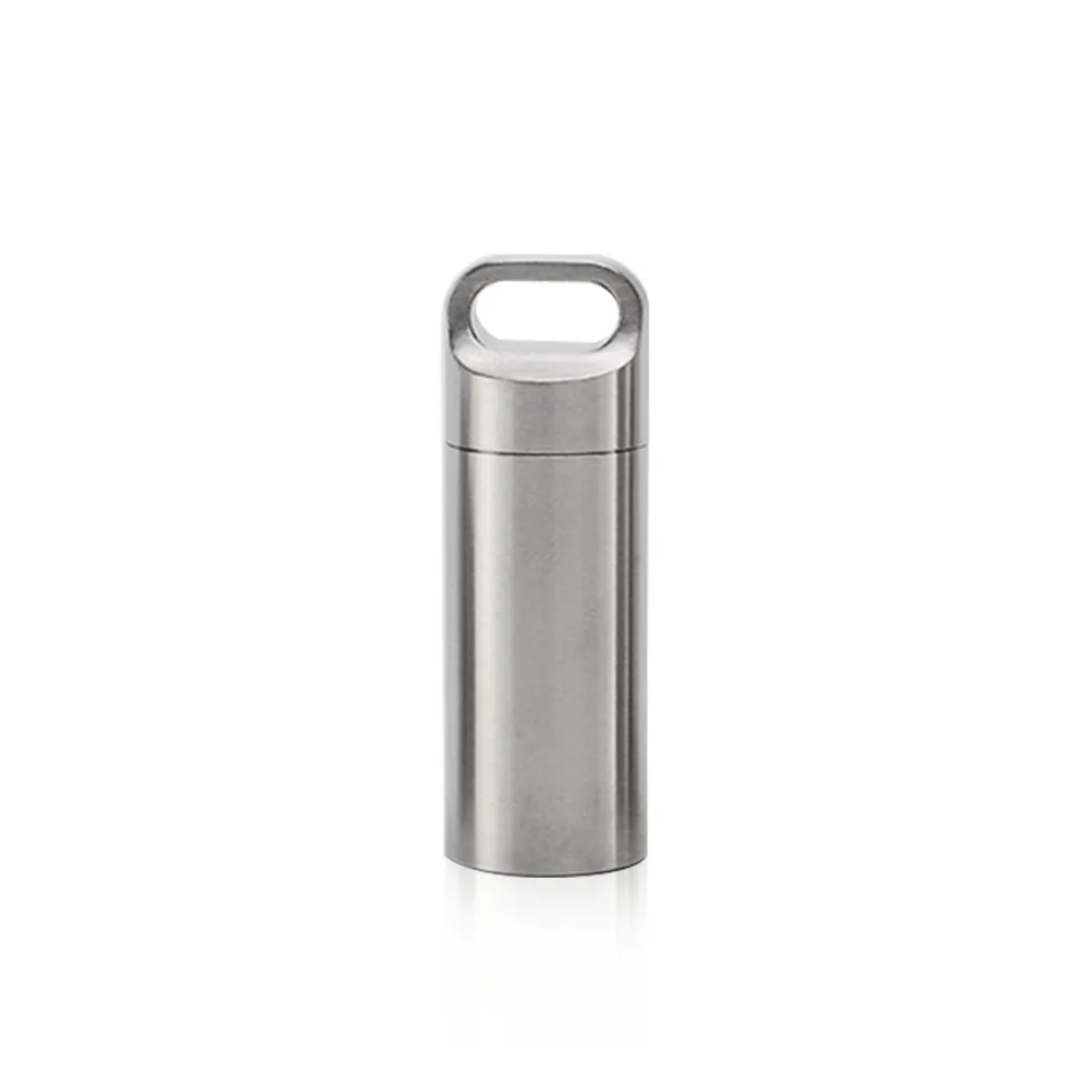 

Outdoor Tool Kit Waterproof Stainless Steel Pill Case Small Tablet Box Bottle Holder Keychain For Hiking Camping Traveling