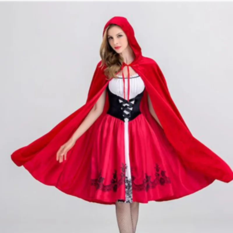 

Adult Cosplay Little Red Riding Hood Costume Sets for Women Fancy Dress Halloween Cosplay Carnival Fairy Tale Girl Dress Cloak
