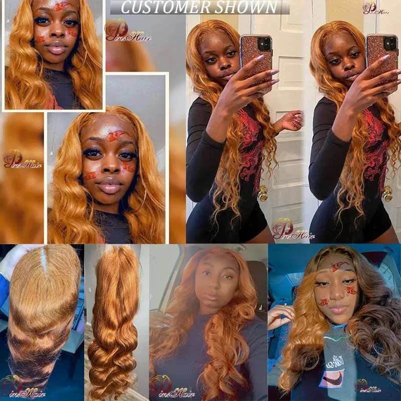 Ginger Brown Lace Front Human Hair Wigs Pre Plucked For Women Blonde Body Wave Transparent Lace Frontal Wigs Peruvian Remy Hair