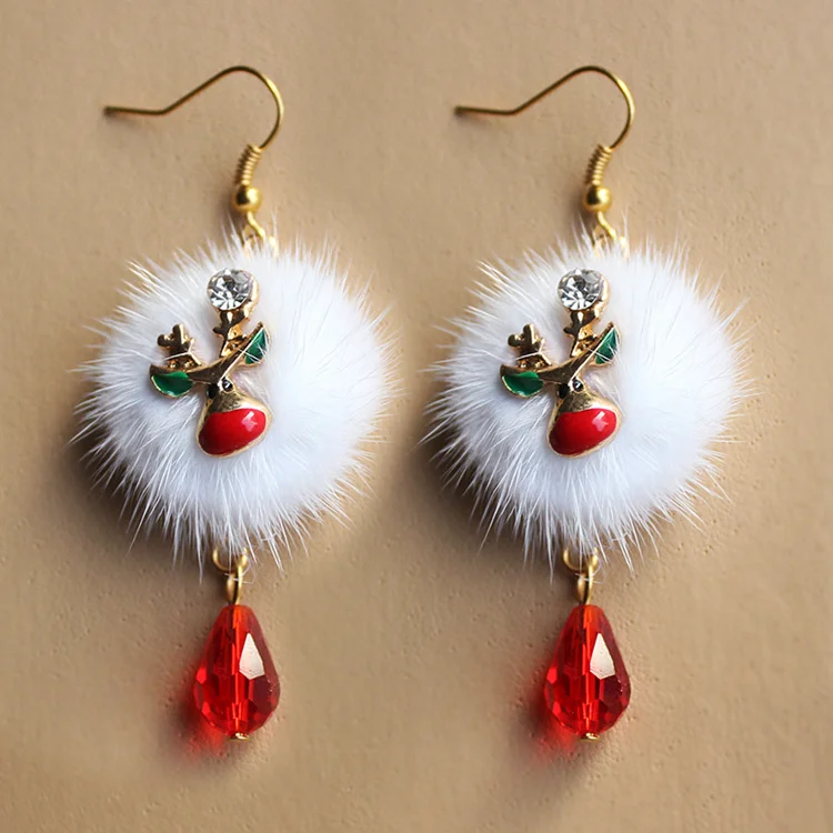 

Drop Shipping Santa Claus Plum Blossom Deer White Velvet Ball Red Crystal Christmas Earrings Jewelry