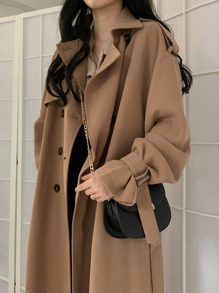 New Autumn Coats Woman Winter 2023 Solid Color Lapel Double-breasted Oversized Windbreaker Jacket Trench Coat for Women Clothes