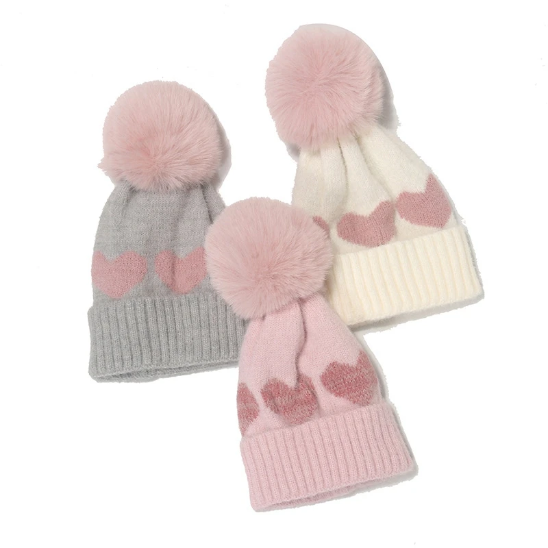 

Children Knitting Curling Outdoor Keep Warm Pompom Hat Boys Girls Autumn Winter Baby Cold Protection Knitted Hat Beanie