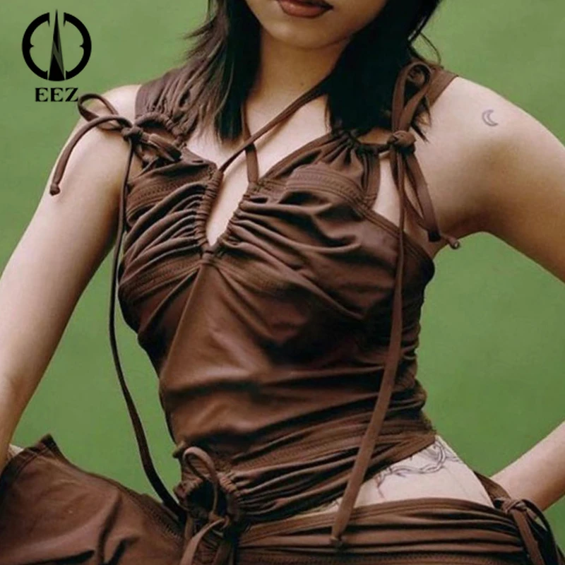 

Punk Bandage Women Sexy Tank Cyber Gothic Drawstring Bodycon Crop Tops Black Patchwork E-girl Sleeveless Tees Y2k baddie Camis