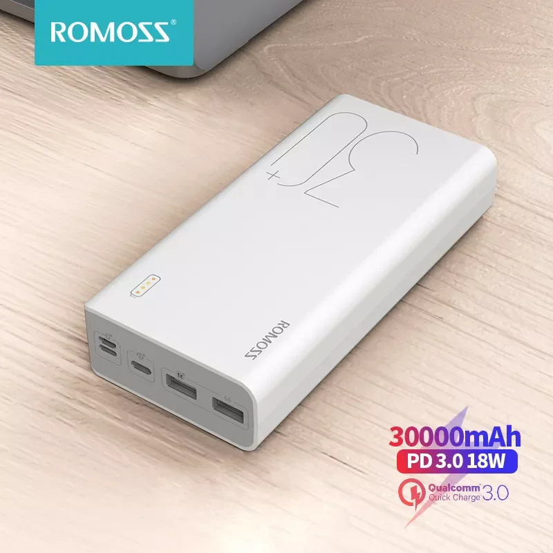 

ROMOSS Power Bank 30000mAh 18W Quick Charge PD 3.0 30000mAh Powerbank Portable External Battery Charger For iPhone