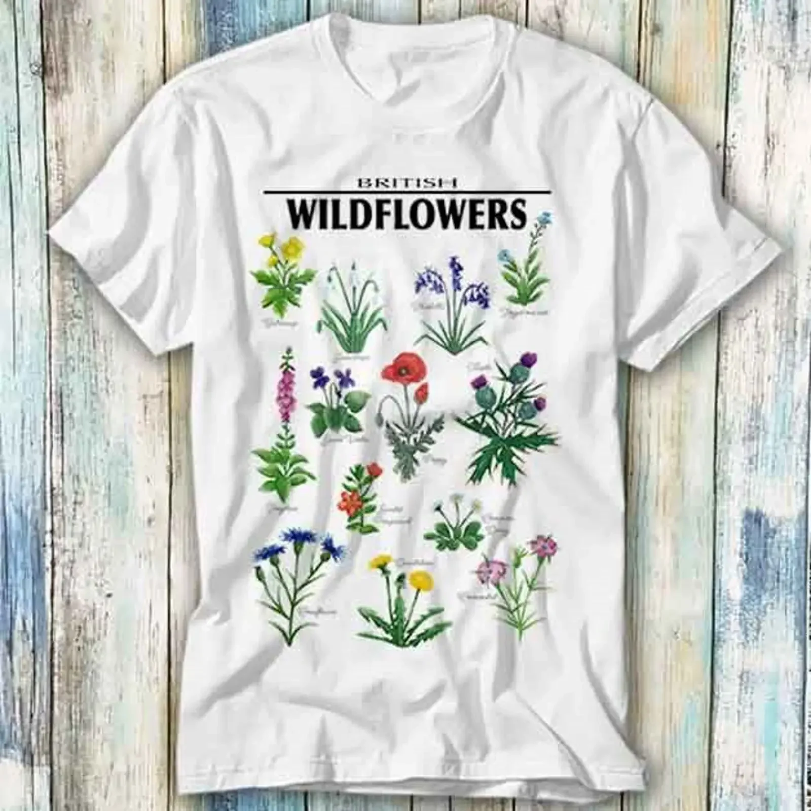 Фото Футболка с принтом Wildflower Botanische Pflanze Blumen Blume Meme, винтажная, дизайнерская, с эффектом потертости, повседневная, модная, 521 №1