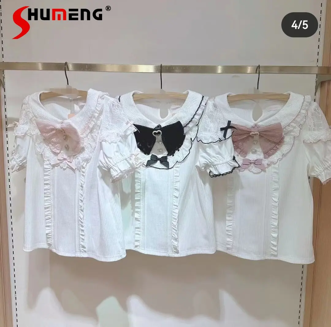 

Summer New Sweet Mine Series Mass Production Bow Shirt Short Sleeve Women Cute Blouse Blusas Tops