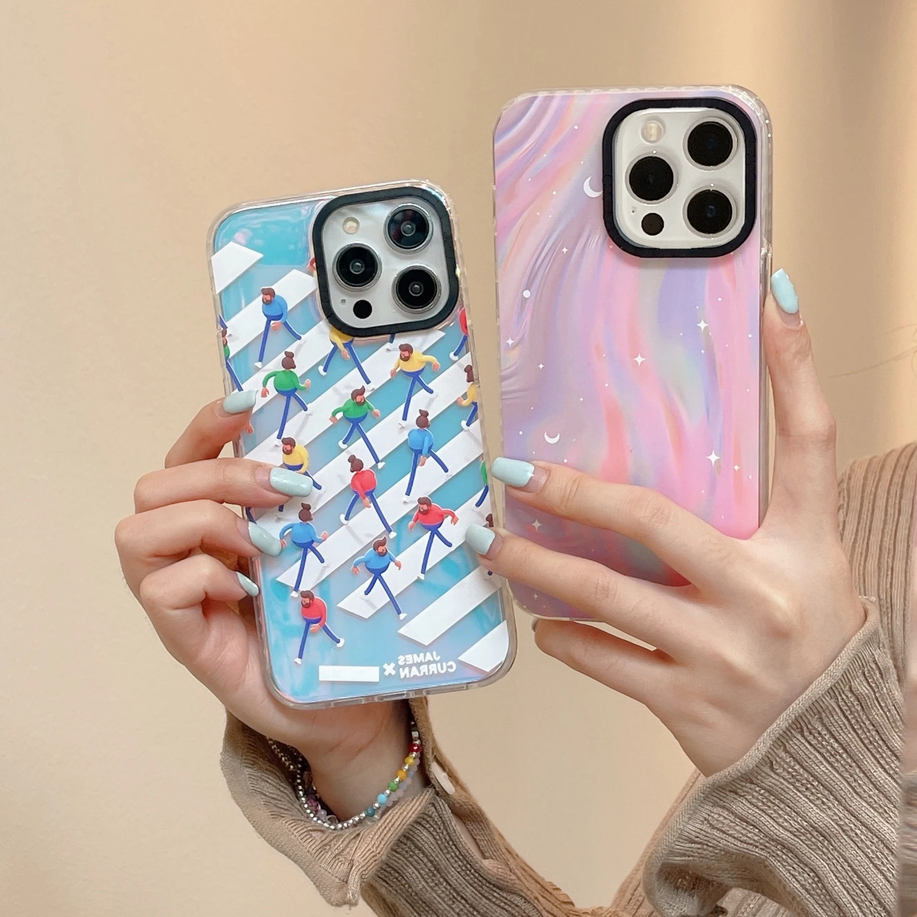 

Luxury Pedestrian zebra crossing starry sky laser gradient color Phone Cases For iPhone 15 14 13 12 11 Pro Max Back Cover