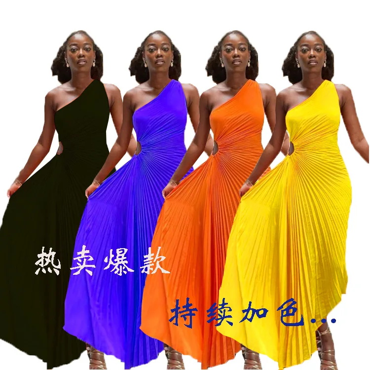 

African Dresses for Women Sleeveless New Dashiki Pleated Ankara Bazin Traditional Robe Maxi Dress 2022 Summer Africa Clothes