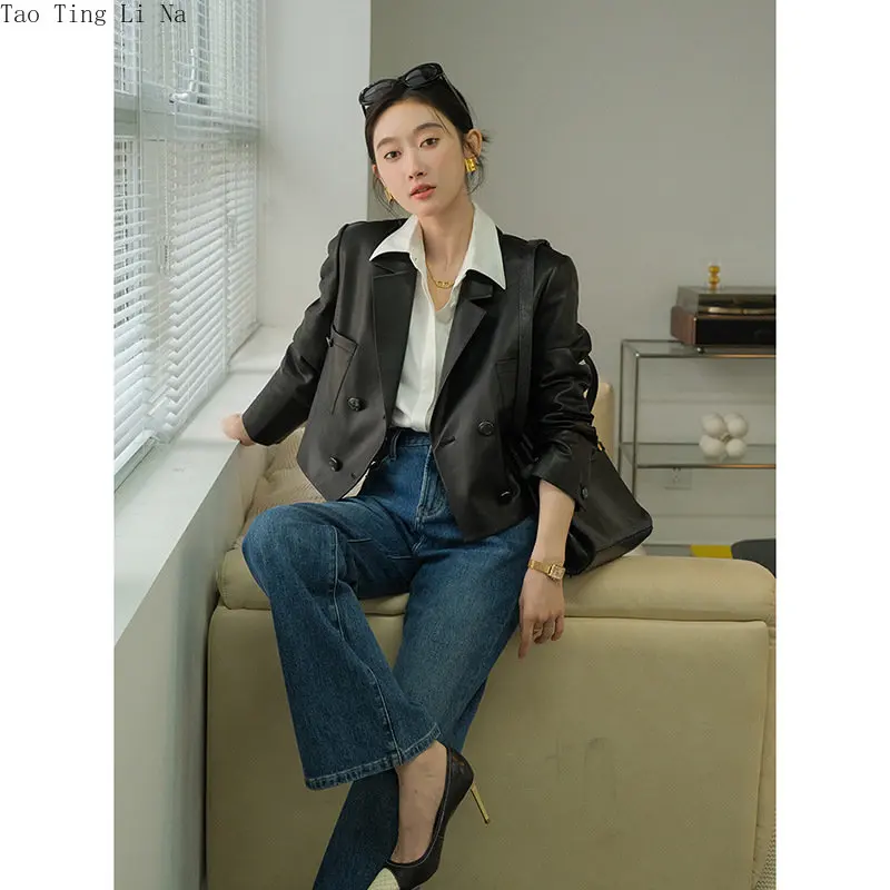 2023 Women New High Quality Genuine Sheep Leather Jacket Real Sheepskin Leather Suit W17