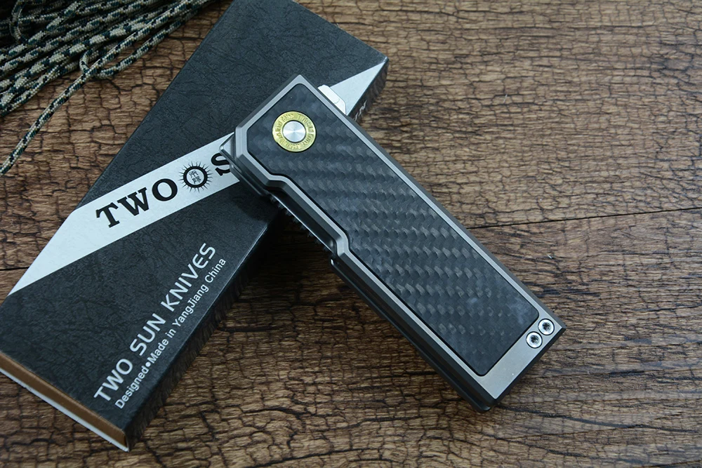 Складной нож TWOSUN с лезвием из стали 14C28N и рукоятью из углеродного волокна и титана TC4 для кемпинга и активного отдыха, модель TS529 (art.: 3920dccbbc57c) - 3920dccbbc57c