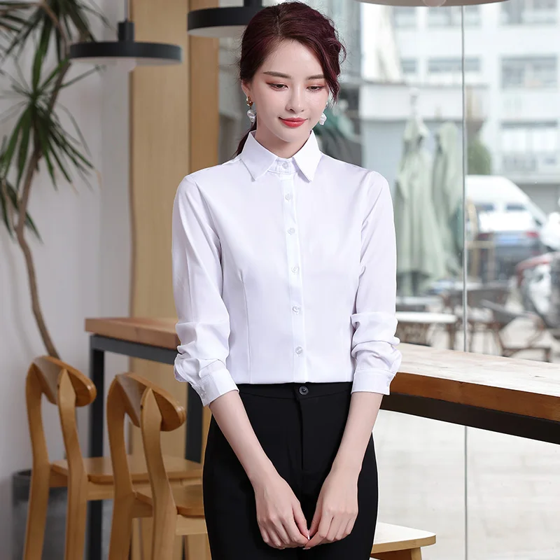 

KRCVES New Women'S Long Sleeve White Shirt Spring Autumn Winter 2022 Fashion Trend Versatile Polo Professional Backing Top