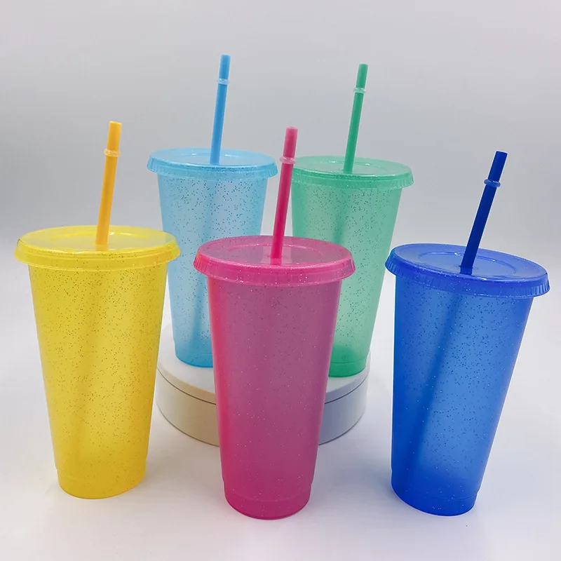 

480/700ML Sequin Glitter Straw Cup Plastic Cup with Lids and Straws Reusable Coffee Cups Mugs Bubble Tea Cup Party Bar Drinkware