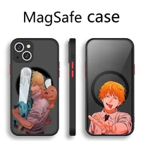 chainsaw man anime manga phone case transparent magsafe magnetic magnet for iphone 13 12 11 pro max mini wireless charging
