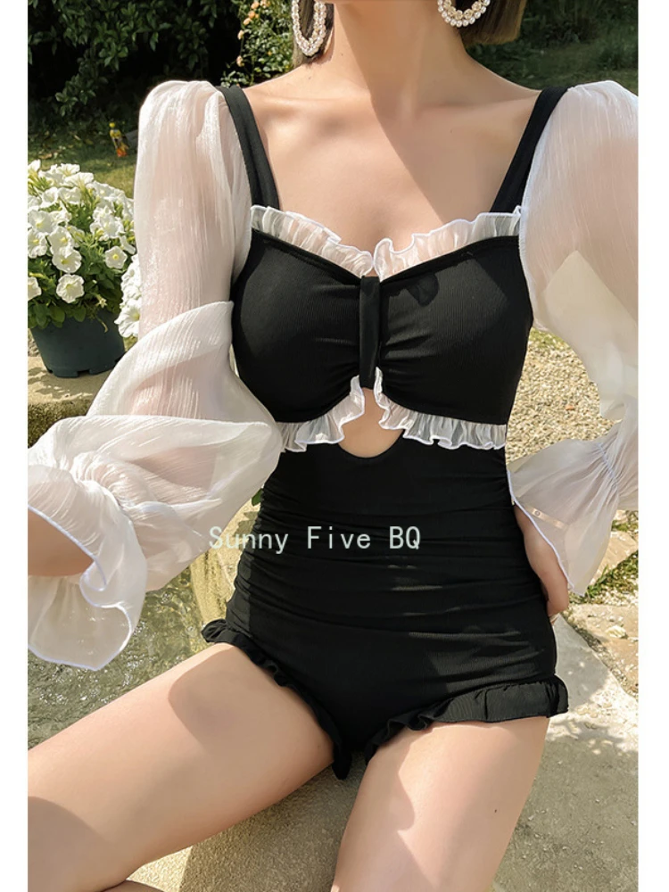 

Новинка 2023, Цельный купальник, женский купальник с длинным рукавом, пикантный облегающий Модный Купальник в Корейском стиле, сексуальный купальный костюм для женщин (BQ)