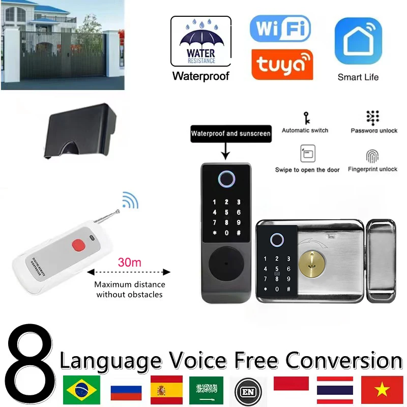 Скидка Дверной смарт-замок Tuya с Wi-Fi, водонепроницаемый уличный садовый замок со сканером отпечатков пальцев, карта с кодом, дистанционная разблоки... Продажа Дверной смарт-замок Tuya с Wi-Fi, водонепроницаемый уличный садовый замок со сканером отпечатков пальцев, карта с кодом, дистанционная разблоки...