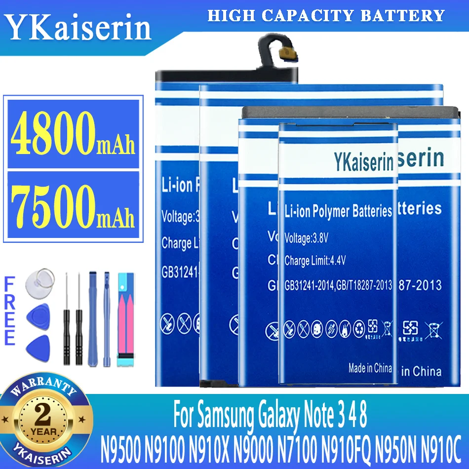 

YKaiserin Battery For Samsung Galaxy Note 3 4 8 Note3 Note4 Note8 N9500 N9100 N910X N9000 N7100 N910FQ N950N N910C Phone Battery