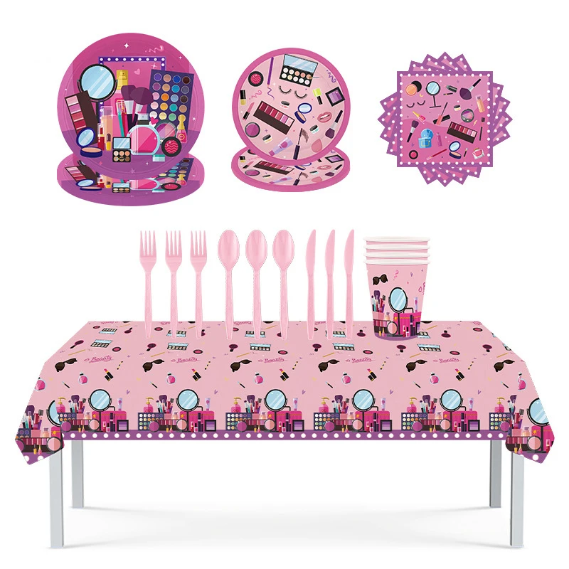 

Cosmetics Makeup SPA Theme Party Decoration Tableware Paper Cup Plate Napkins Tablecloth Wedding Event Girls Birthday Favors