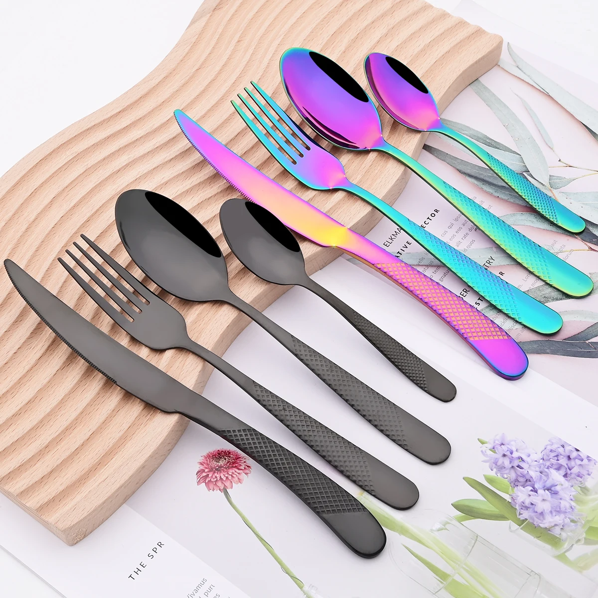 24 шт. зеркальный золотой набор столовой посуды нож для стейка вилка кофейная