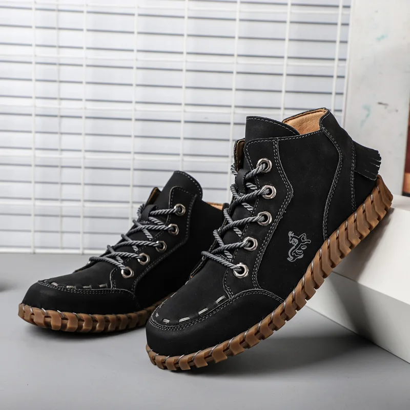 Ladies Casual Shoes Women Flat  Round Shape Genuine Leather Lace Solid Color Waterproof and Non Slip