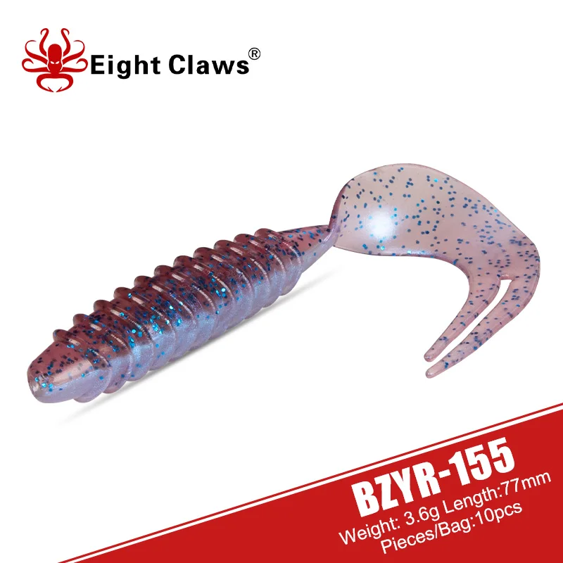 

EIGHT CLAWS Soft Plastic Artificial Bait 10PCS 77mm 3.6g Silicone Fishing Lure Curly Worm Swimbait Jig Wobbler Leurre Souple