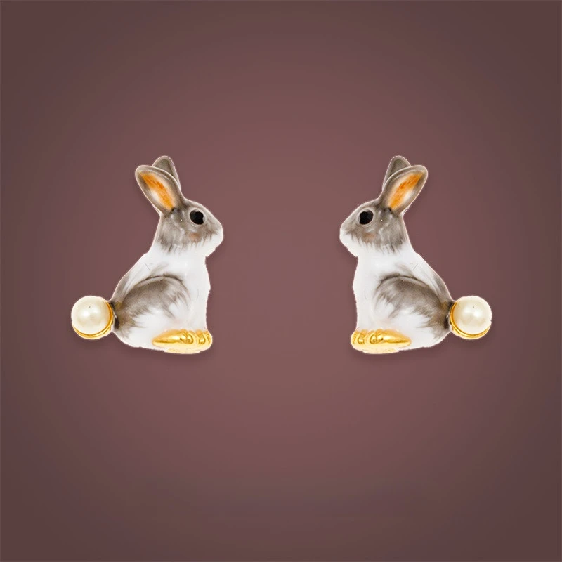 

Enamel Drop Oil Earrings Cute Earrings Ornament Rabbit Pearl Earrings