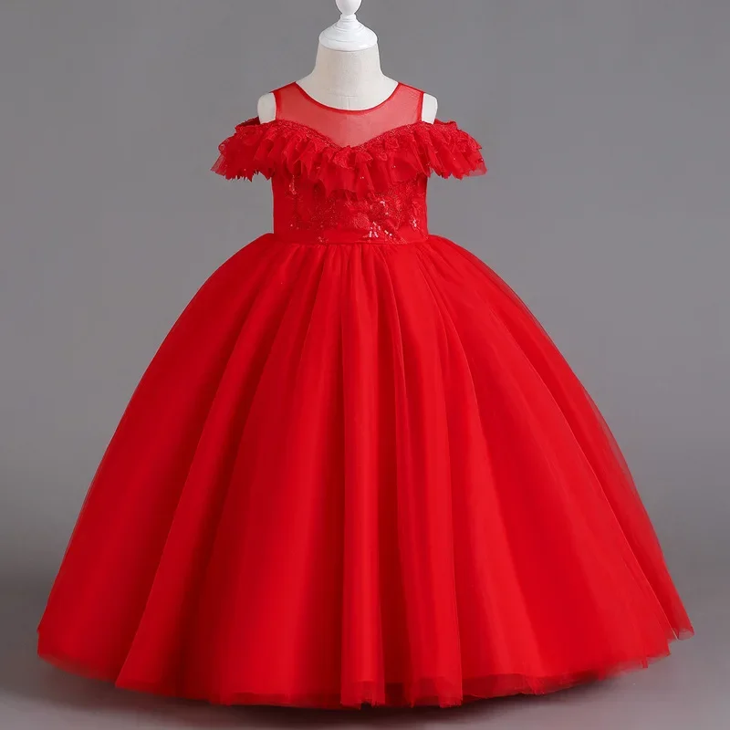 

Fashion Flower Girl Dresses for Weddings Lace Mesh Sleeveless Kids Prom Dresses Summer Children Bridesmaid Dresses 4-14 Years