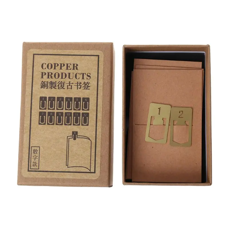 

12Pcs Brass Bookmarks Number Metal Index Clamp Line Book Marker Stationery Schoo