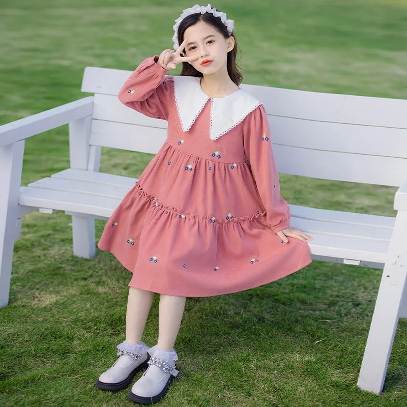 

Dresses for Girls Long-sleeve Loose 2022 New Children's Clothing School Kids Princess Dress Blue Casual Teenager Costume 10 12 Y