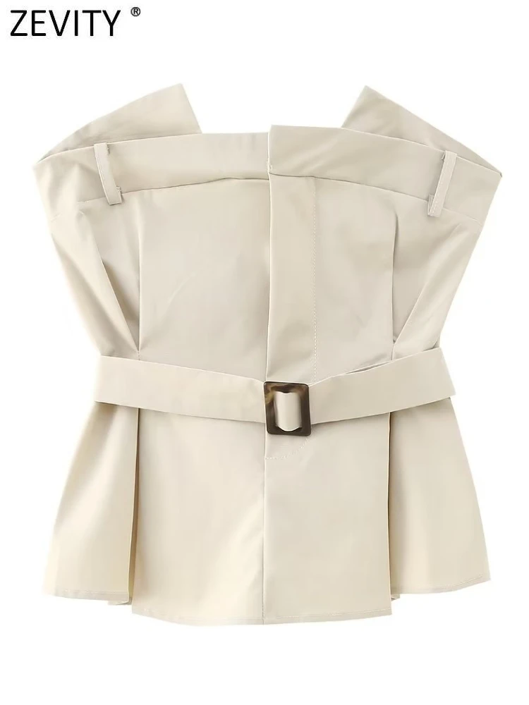 

Модная женская блузка Zevity без бретелек с пряжкой и ремнем, Женская шикарная приталенная рубашка с боковой молнией, рубашка, блузки, топы LS3696