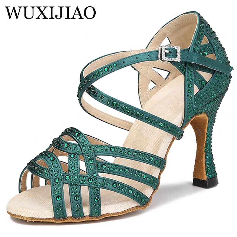 

2022 new girls dance shoes ballroom latin dance shoes women with rhinestones salsa dance shoes tango blue wedding shoes women