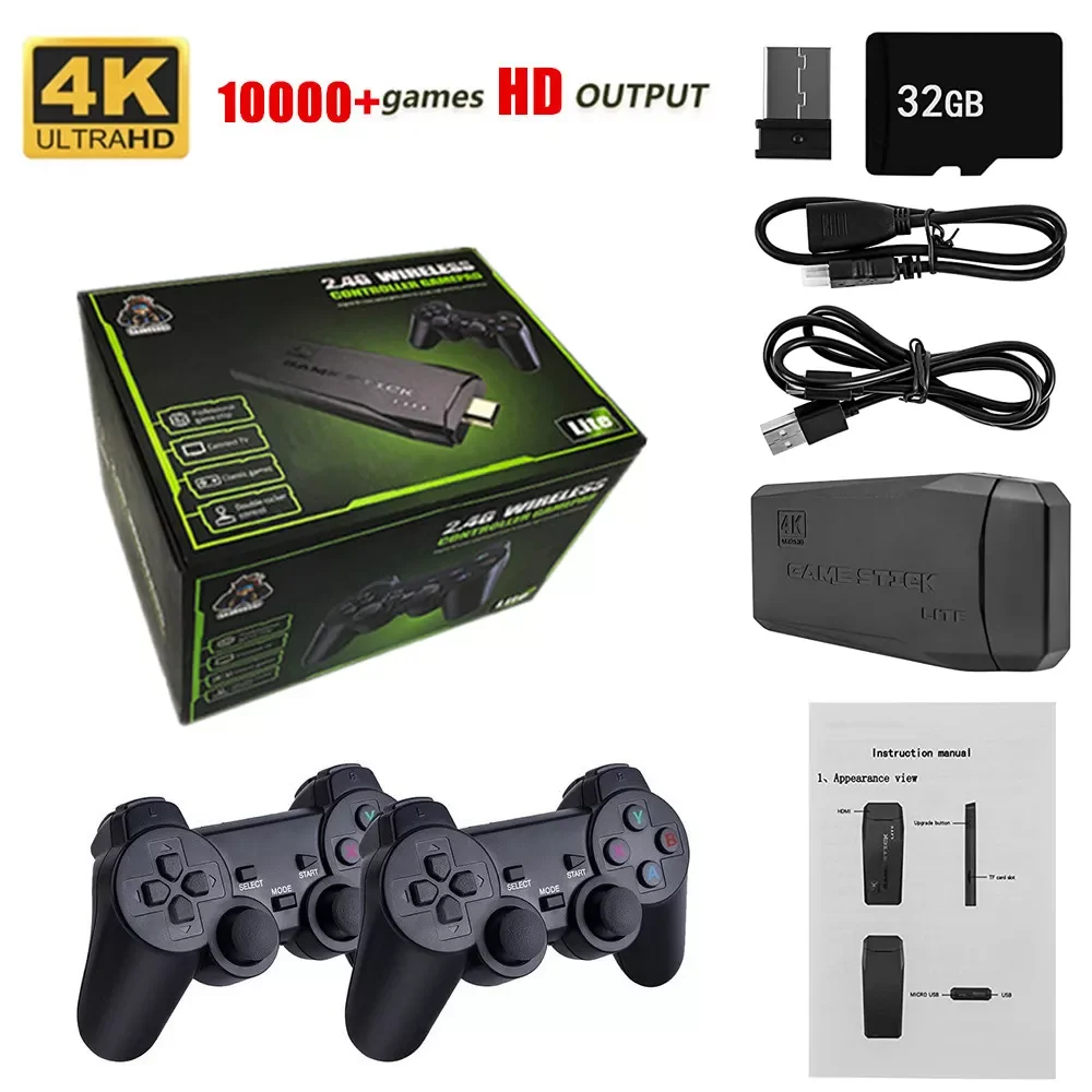 

TV Games Stick 4K HD Video Game Console 2.4G Wireless Controller For PS1/FC/GBA 10000 64GB Retro Mini Handheld Game Player