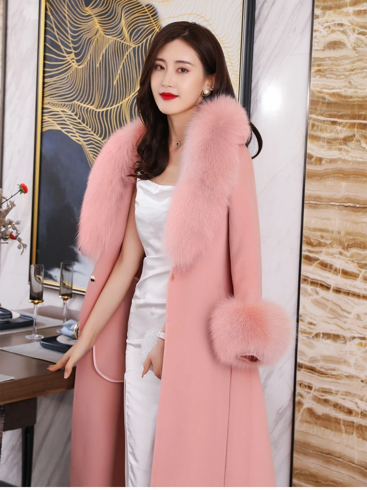 Double-sided Cashmere Coat Women's 2022 Autumn And Winter New Natural Fox Fur Collar Temperament Slim X-Long Wool Woolen Coat