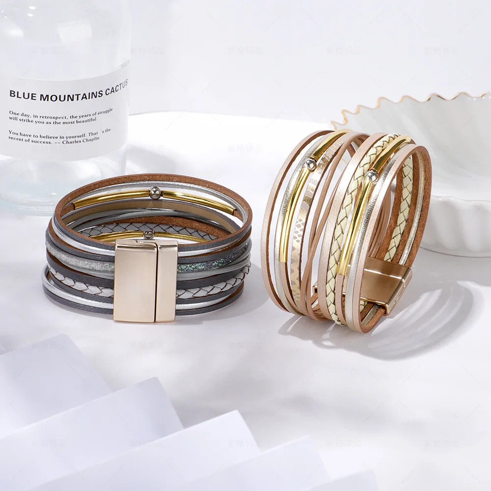 

Bohemian Bracelet Women's Multi-Layer Hand-Woven Leather Fashion Magnetic Buckle Bracelet Gift