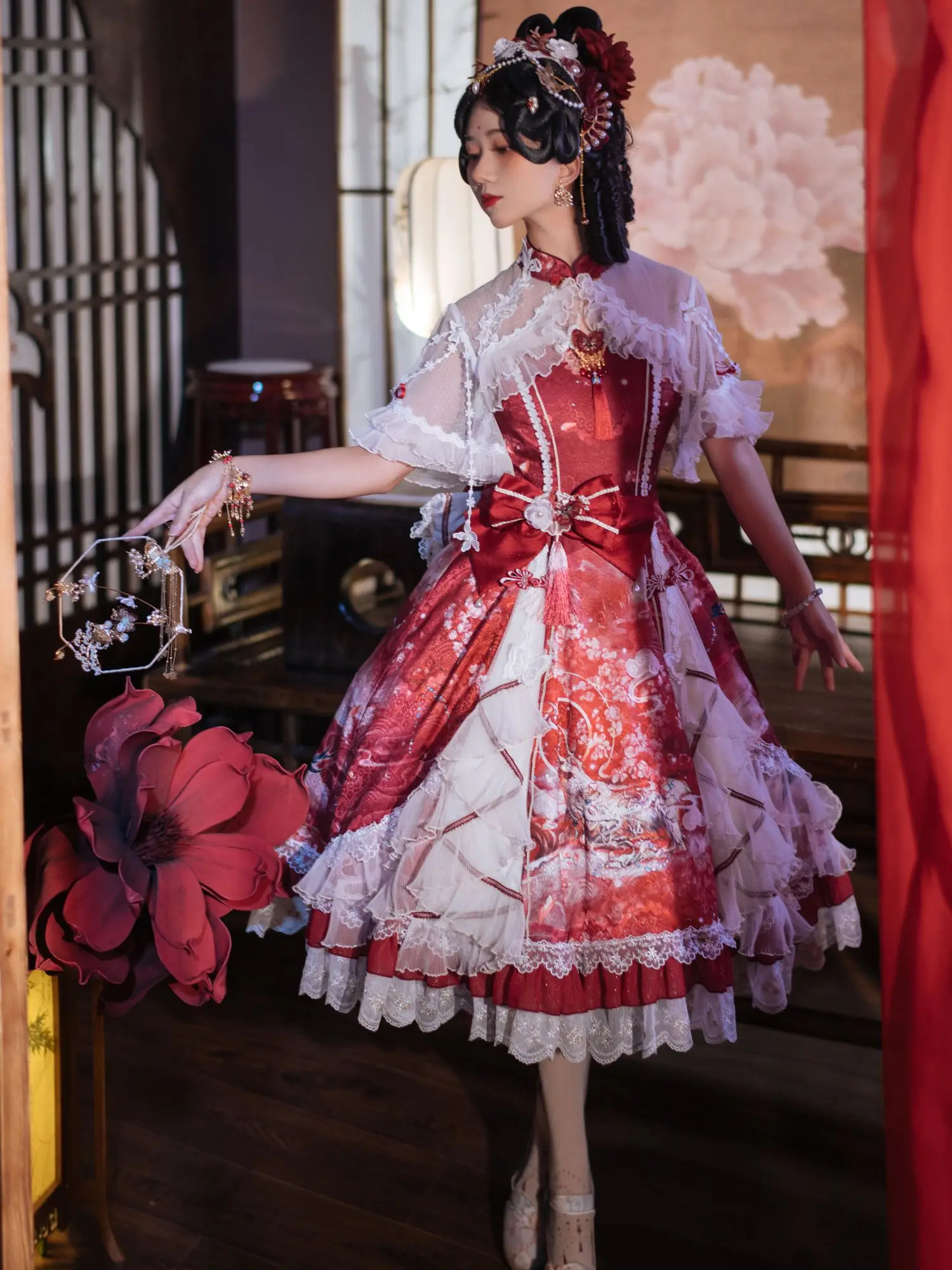 

Китайское ретро платье Hanfu Сладкая Лолита на бретельках Дворцовое платье Викторианский принт кавайная девочка Лали косплей готическая лолита кимоно