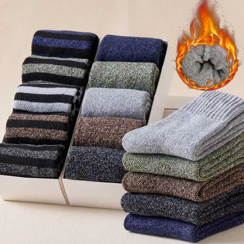 

5 Pairs Winter Men 100% Wool Cashmere Casual Socks Soft Sport Socks Thicken Warm