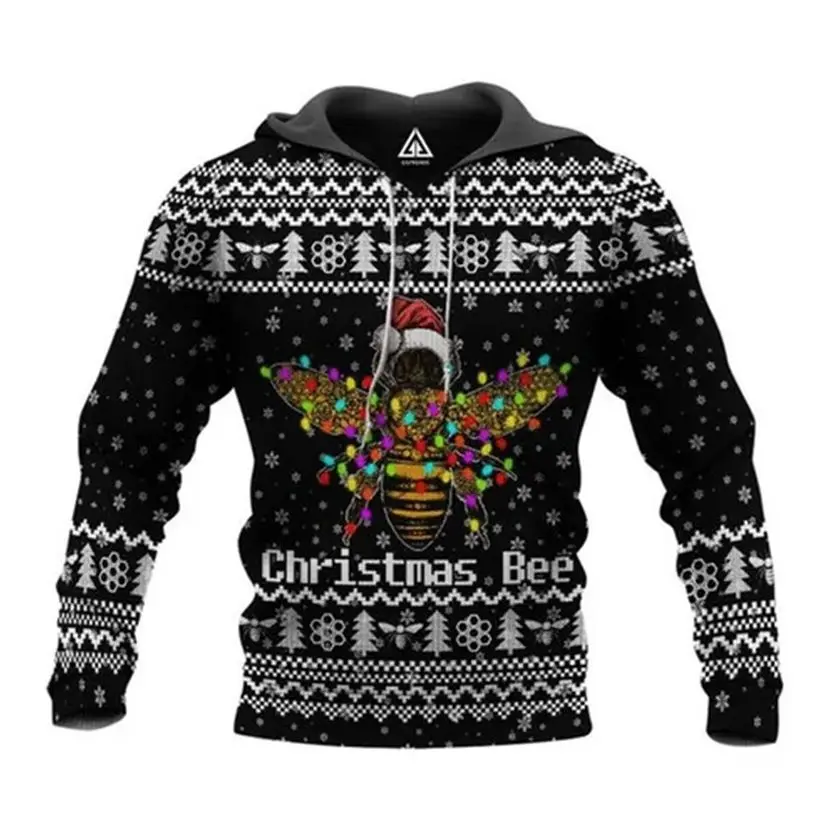 

Men's Hoodie Spring 3D Printing Christmas Bee Pattern Super Oversized Coat Street Casual Autumn Trend Fashion Coat