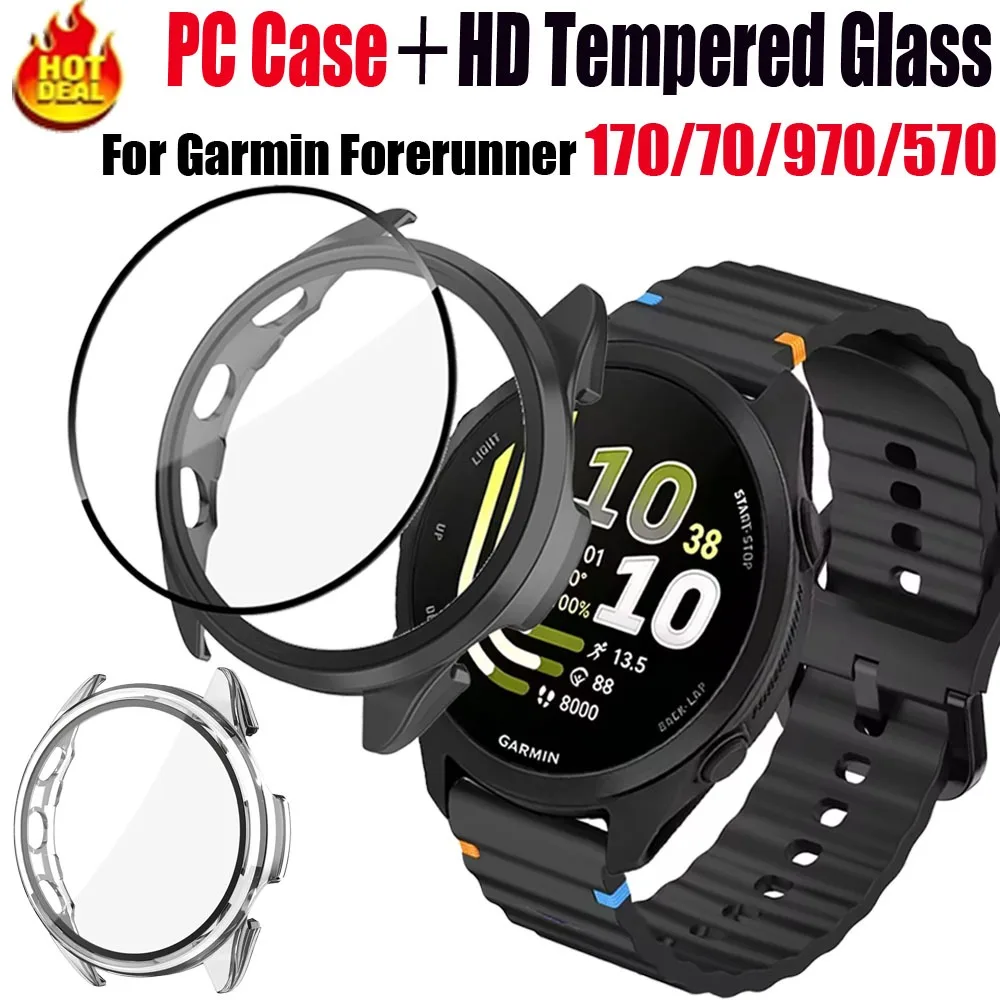 Фото Чехол для ПК + защитное стекло из закаленного стекла для Garmin Forerunner 170/70/970/570/965/265/165, защитный корпус для Garmin Venu 4 45/41 мм/Active 6/5 №1