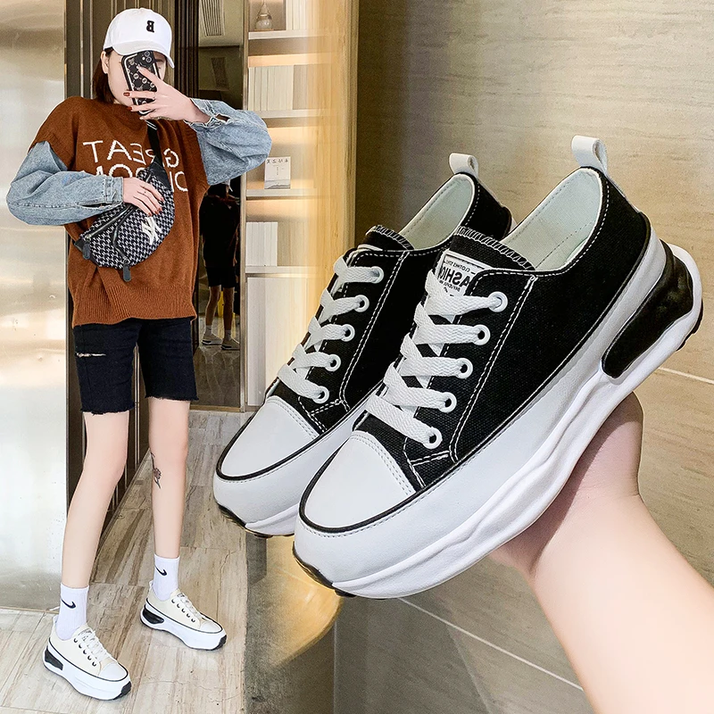 

2022 New Womens Walking Shoes Comfortable Casual Sneakers Shock-Absorbant Low Top Sneakers Thick Sole Old Dad Shoes Sport Shoes